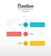 Timeline infographic with three options in flat business colors