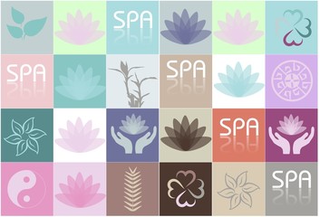 Spa icons, set body care symbols