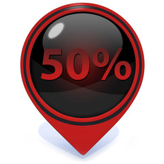 Fivety percent pointer icon on white background