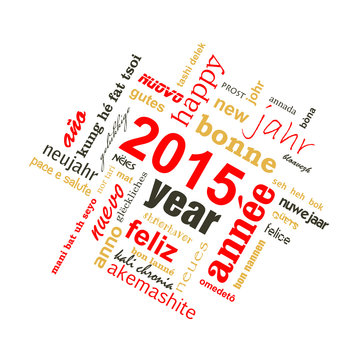 2015 new year multilingual text word cloud square greeting card