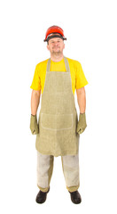 Worker wearing apron.