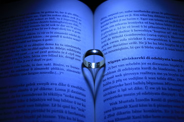 ring at the book with heart shape 