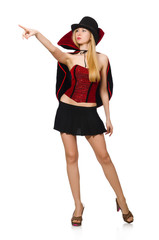 Woman magician isolated on white