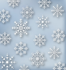 Naklejka na ściany i meble Christmas blue wallpaper with set snowflakes