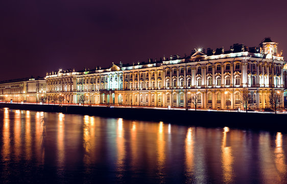 View of Winter Palace by night in St. Petersburg, Russia