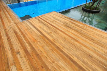 Timber decking at surrounding the pool