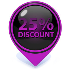 Discount 25 pointer icon on white background