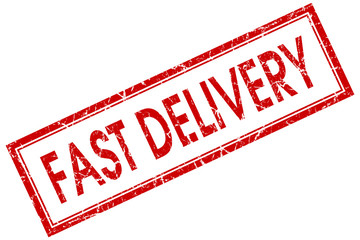 fast delivery red square stamp isolated on white background