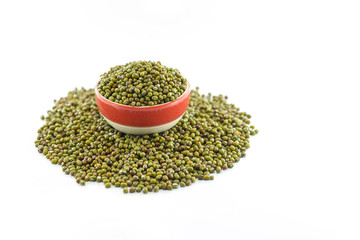 Green bean or mung bean isolated on white background