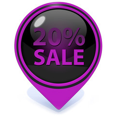 Sale twenty percent pointer icon on white background