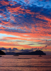 Sunset on a tropical island. El Nido. Philippines.