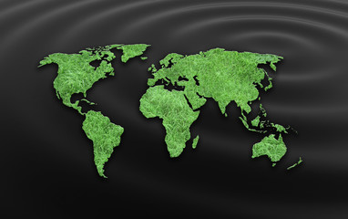 Weltkarte Gras auf Schwarz