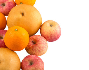 Gala apples, Nashi Asian pears and oranges over white background