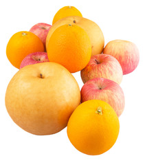Gala apples, Nashi Asian pears and oranges over white background