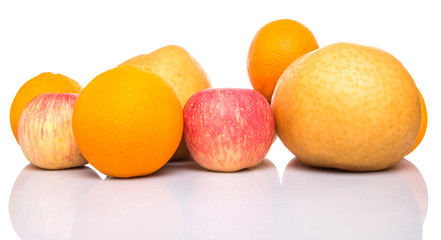 Gala apples, Nashi Asian pears and oranges over white background