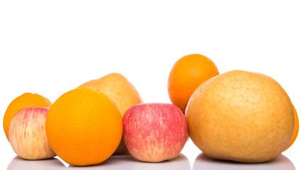Gala apples, Nashi Asian pears and oranges over white background