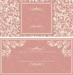 set of antique greeting cards, invitation with victorian ornamen