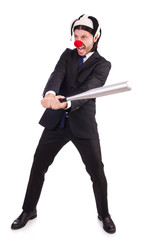 Funny clown businessman isolated on the white background