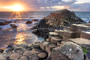 Acrylic prints European Places Sunset at Giant s causeway