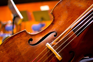 Contrabass on stage in front of an empty hall