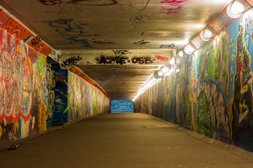 Urban underground tunnel with light