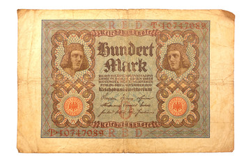 Fototapeta na wymiar Inflationsgeld Reichsbanknote 1920