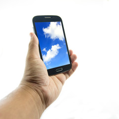 Hand holding smartphone