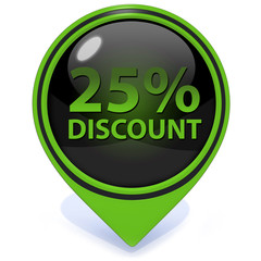 Discount 25 pointer icon on white background