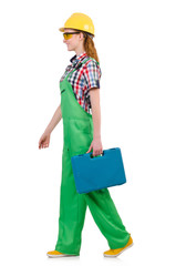 Woman with toolkit isolated on white