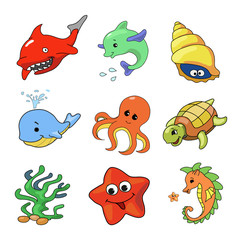 Vector illustration of Sea Animals Collection
