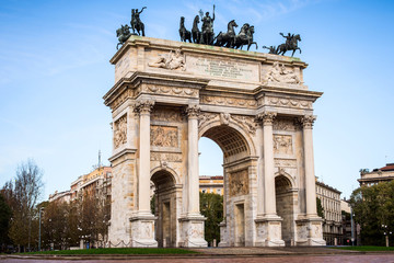 Fototapeta na wymiar Milan, Italy. Arco della Pace (Arch of Peace) in Sempione Park