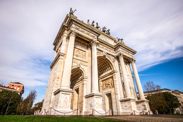 Fototapeta na wymiar Milan, Italy. Arco della Pace (Arch of Peace) in Sempione Park