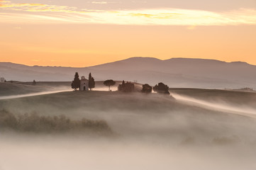 Sunrise over the chapel Vitaleta, beautiful landscape in the mis © Jarek Pawlak