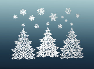 Paper Christmas trees and snowflakes