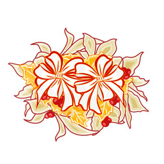 Christmas decoration and two bows with poinsettia vector