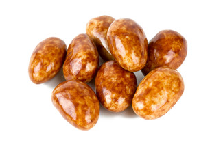 chocolate almonds isolated on white