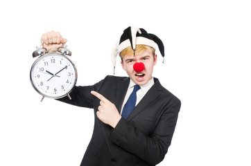 Businessman clown in funny concept isolated on white