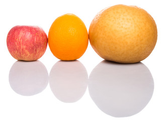 Gala apples, Nashi Asian pears and oranges over white background