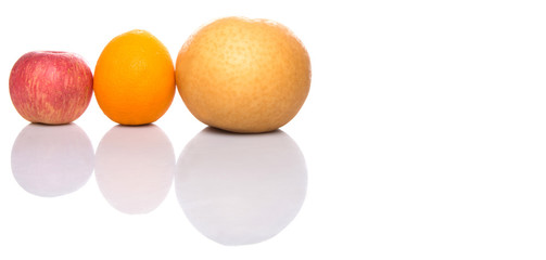 Gala apples, Nashi Asian pears and oranges over white background
