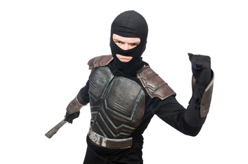 Ninja with knife isolated on white