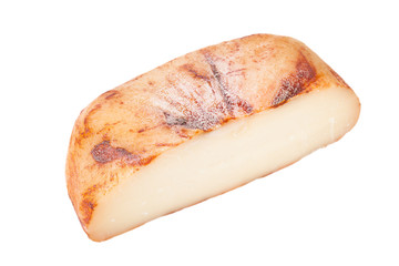 half heads of cheese with paprika isolated on white background