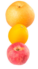 Gala apples, Nashi Asian pears and oranges over white background