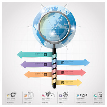 Global Business And Financial Infographic With Magnifying Glass