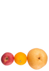 Gala apples, Nashi Asian pears and oranges over white background