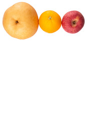 Gala apples, Nashi Asian pears and oranges over white background