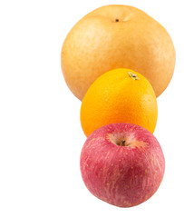 Gala apples, Nashi Asian pears and oranges over white background