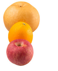 Gala apples, Nashi Asian pears and oranges over white background