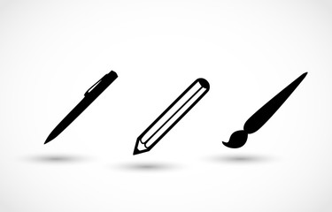 Pen pencil and brush icon set vector