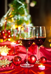 Wine and decorations for Christmas