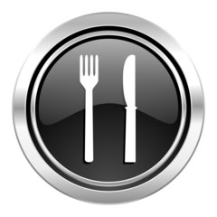 eat icon, black chrome button, restaurant sign